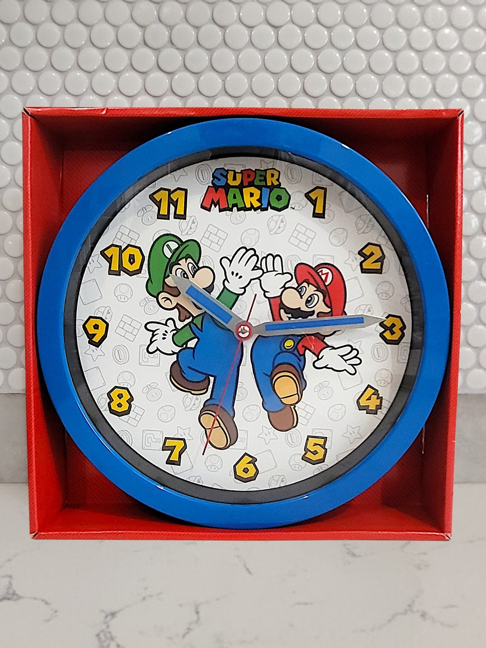 Nintendo Super Wall Clock Mario Brothers Blue Frame Analog Round 9¾"